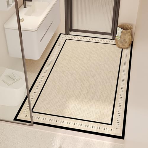 Badezimmerteppich 50X80Cm Schwarz Beige Badteppich rutschfest Waschbar,Duschvorleger Schnelltrocknend,Stein Badematte,Diatomite Stone Bath Mat,Super Absorbierende Badvorleger von LWLFC