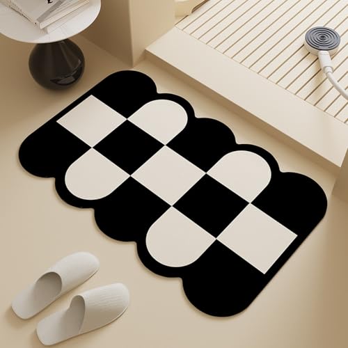Badezimmerteppich 50X80Cm Schwarz Und Weiß Badteppich rutschfest Waschbar,Duschvorleger Schnelltrocknend,Stein Badematte,Diatomite Stone Bath Mat,Super Absorbierende Badvorleger von LWLFC