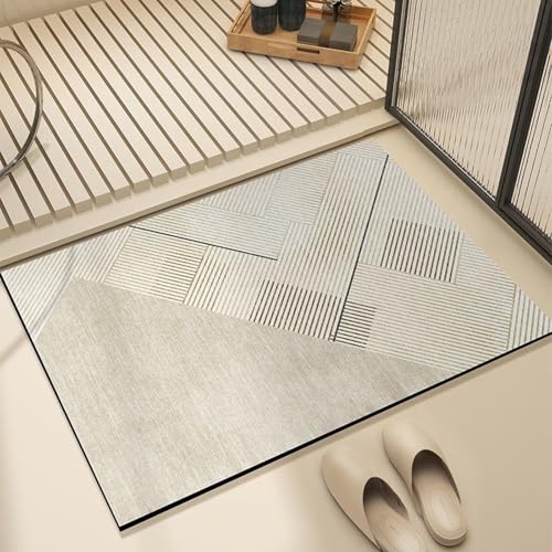Badezimmerteppich 50X80Cm Streifen Badteppich rutschfest Waschbar,Duschvorleger Schnelltrocknend,Stein Badematte,Diatomite Stone Bath Mat,Super Absorbierende Badvorleger von LWLFC