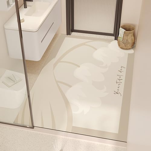 Badezimmerteppich 50X80Cm Tulpen Badteppich rutschfest Waschbar,Duschvorleger Schnelltrocknend,Stein Badematte,Diatomite Stone Bath Mat,Super Absorbierende Badvorleger von LWLFC