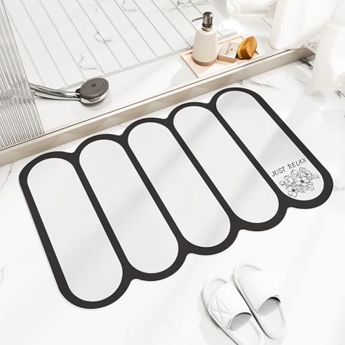 Badezimmerteppich 50X80Cm Weiß Badteppich rutschfest Waschbar,Duschvorleger Schnelltrocknend,Stein Badematte,Diatomite Stone Bath Mat,Super Absorbierende Badvorleger von LWLFC