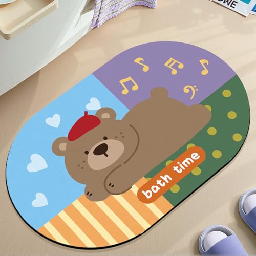 Badezimmerteppich 50X80Cm Zeichentrick Badteppich rutschfest Waschbar,Duschvorleger Schnelltrocknend,Stein Badematte,Diatomite Stone Bath Mat,Super Absorbierende Badvorleger von LWLFC