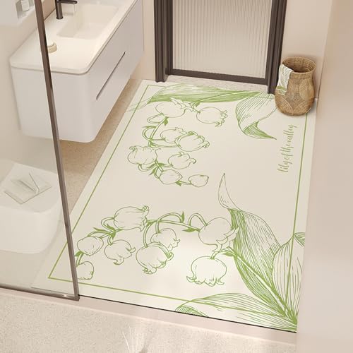 Badezimmerteppich 60X90Cm Blaue Blumen Badteppich rutschfest Waschbar,Duschvorleger Schnelltrocknend,Stein Badematte,Diatomite Stone Bath Mat,Super Absorbierende Badvorleger von LWLFC