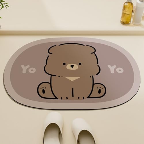 Badezimmerteppich 60X90Cm Cartoon Bär Badteppich rutschfest Waschbar,Duschvorleger Schnelltrocknend,Stein Badematte,Diatomite Stone Bath Mat,Super Absorbierende Badvorleger von LWLFC
