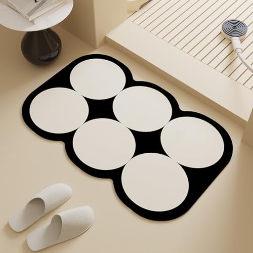 Badezimmerteppich 60X90Cm Creme Weiß Badteppich rutschfest Waschbar,Duschvorleger Schnelltrocknend,Stein Badematte,Diatomite Stone Bath Mat,Super Absorbierende Badvorleger von LWLFC