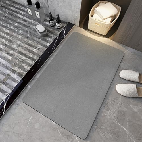 Badezimmerteppich 60X90Cm Dunkelgrau Badteppich rutschfest Waschbar,Duschvorleger Schnelltrocknend,Stein Badematte,Diatomite Stone Bath Mat,Super Absorbierende Badvorleger von LWLFC