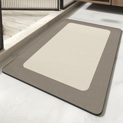Badezimmerteppich 60X90Cm Graubraun Badteppich rutschfest Waschbar,Duschvorleger Schnelltrocknend,Stein Badematte,Diatomite Stone Bath Mat,Super Absorbierende Badvorleger von LWLFC