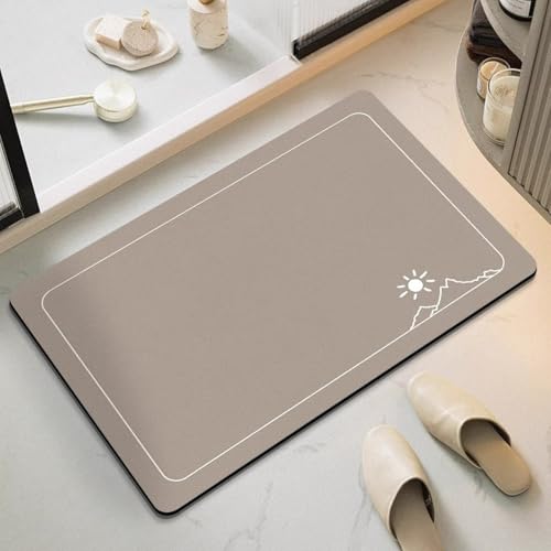 Badezimmerteppich 60X90Cm Lichtbraune Sonne Badteppich rutschfest Waschbar,Duschvorleger Schnelltrocknend,Stein Badematte,Diatomite Stone Bath Mat,Super Absorbierende Badvorleger von LWLFC