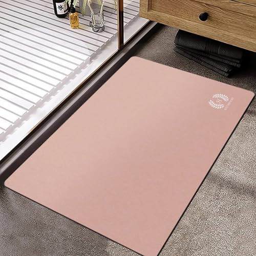 Badezimmerteppich 60X90Cm Lichtrosa Badteppich rutschfest Waschbar,Duschvorleger Schnelltrocknend,Stein Badematte,Diatomite Stone Bath Mat,Super Absorbierende Badvorleger von LWLFC