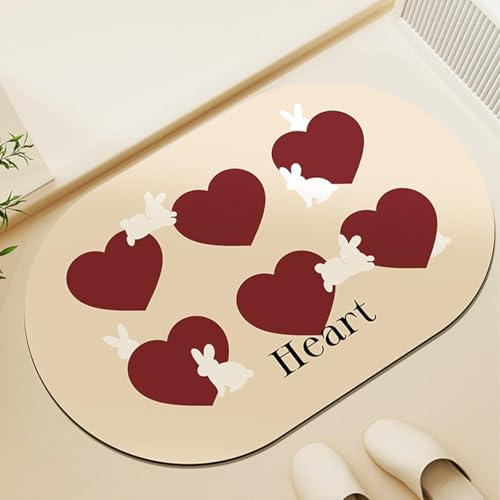 Badezimmerteppich 60X90Cm Liebe Badteppich rutschfest Waschbar,Duschvorleger Schnelltrocknend,Stein Badematte,Diatomite Stone Bath Mat,Super Absorbierende Badvorleger von LWLFC