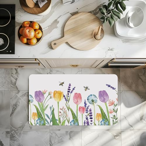 Badezimmerteppich 60X90Cm Lila Blumen Badteppich rutschfest Waschbar,Duschvorleger Schnelltrocknend,Stein Badematte,Diatomite Stone Bath Mat,Super Absorbierende Badvorleger Badezimmerteppich 60X90Cm Lila Blumen Badteppich rutschfest Waschbar,Duschvorleger Schnelltrocknend,Stein Badematte,Diatomite Stone Bath Mat,Super Absorbierende Badvorleger von LWLFC