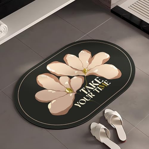 Badezimmerteppich 60X90Cm Rosa Blumen Badteppich rutschfest Waschbar,Duschvorleger Schnelltrocknend,Stein Badematte,Diatomite Stone Bath Mat,Super Absorbierende Badvorleger von LWLFC
