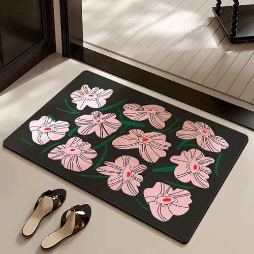 Badezimmerteppich 60X90Cm Rosa Blumen Badteppich rutschfest Waschbar,Duschvorleger Schnelltrocknend,Stein Badematte,Diatomite Stone Bath Mat,Super Absorbierende Badvorleger Badezimmerteppich 60X90Cm Rosa Blumen Badteppich rutschfest Waschbar,Duschvorleger Schnelltrocknend,Stein Badematte,Diatomite Stone Bath Mat,Super Absorbierende Badvorleger von LWLFC
