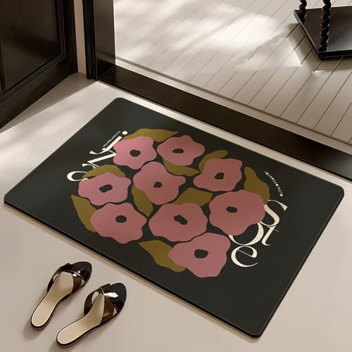 Badezimmerteppich 60X90Cm Rosa Blumen Badteppich rutschfest Waschbar,Duschvorleger Schnelltrocknend,Stein Badematte,Diatomite Stone Bath Mat,Super Absorbierende Badvorleger Badezimmerteppich 60X90Cm Rosa Blumen Badteppich rutschfest Waschbar,Duschvorleger Schnelltrocknend,Stein Badematte,Diatomite Stone Bath Mat,Super Absorbierende Badvorleger von LWLFC