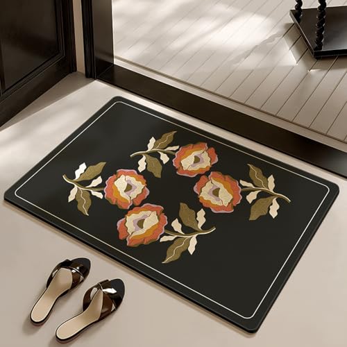 Badezimmerteppich 80X120Cm Blumen Badteppich rutschfest Waschbar,Duschvorleger Schnelltrocknend,Stein Badematte,Diatomite Stone Bath Mat,Super Absorbierende Badvorleger Badezimmerteppich 80X120Cm Blumen Badteppich rutschfest Waschbar,Duschvorleger Schnelltrocknend,Stein Badematte,Diatomite Stone Bath Mat,Super Absorbierende Badvorleger von LWLFC