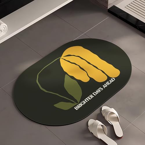 Badezimmerteppich 80X120Cm Ellipse Badteppich rutschfest Waschbar,Duschvorleger Schnelltrocknend,Stein Badematte,Diatomite Stone Bath Mat,Super Absorbierende Badvorleger von LWLFC