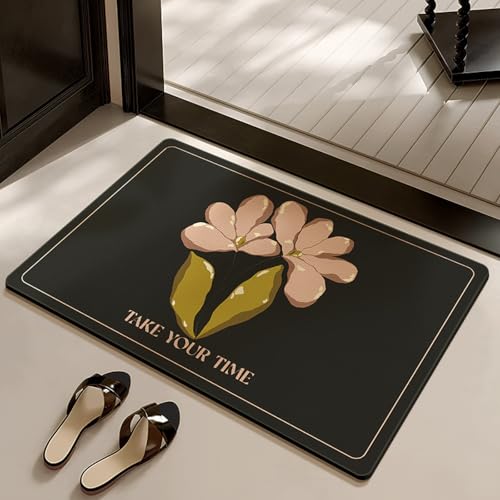 Badezimmerteppich 80X120Cm Schwarze Blumen Badteppich rutschfest Waschbar,Duschvorleger Schnelltrocknend,Stein Badematte,Diatomite Stone Bath Mat,Super Absorbierende Badvorleger Badezimmerteppich 80X120Cm Schwarze Blumen Badteppich rutschfest Waschbar,Duschvorleger Schnelltrocknend,Stein Badematte,Diatomite Stone Bath Mat,Super Absorbierende Badvorleger von LWLFC