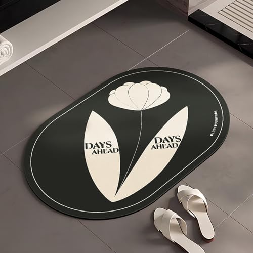Badezimmerteppich 80X120Cm Schwarze Blumen Badteppich rutschfest Waschbar,Duschvorleger Schnelltrocknend,Stein Badematte,Diatomite Stone Bath Mat,Super Absorbierende Badvorleger Badezimmerteppich 80X120Cm Schwarze Blumen Badteppich rutschfest Waschbar,Duschvorleger Schnelltrocknend,Stein Badematte,Diatomite Stone Bath Mat,Super Absorbierende Badvorleger von LWLFC