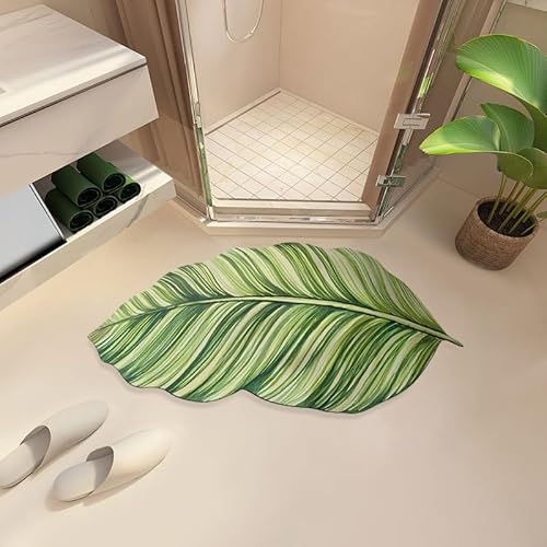 Badezimmerteppich Blatt Badteppich rutschfest Waschbar,Duschvorleger Schnelltrocknend,Stein Badematte,Diatomite Stone Bath Mat,Super Absorbierende Badvorleger von LWLFC