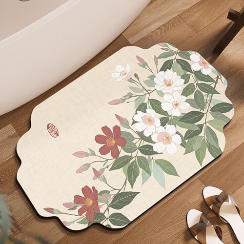 Badezimmerteppich Blatt Badteppich rutschfest Waschbar,Duschvorleger Schnelltrocknend,Stein Badematte,Diatomite Stone Bath Mat,Super Absorbierende Badvorleger von LWLFC