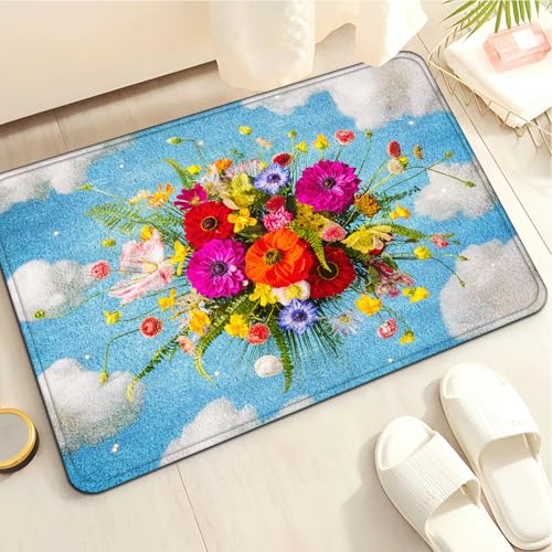 Badezimmerteppich Gelbe Blumen Badematte rutschfest Flauschig,Badteppich Waschbar,Teppich Badezimmer, Weiche Mikrofaser Bad Teppich,Badezimmer Teppiche von LWLFC