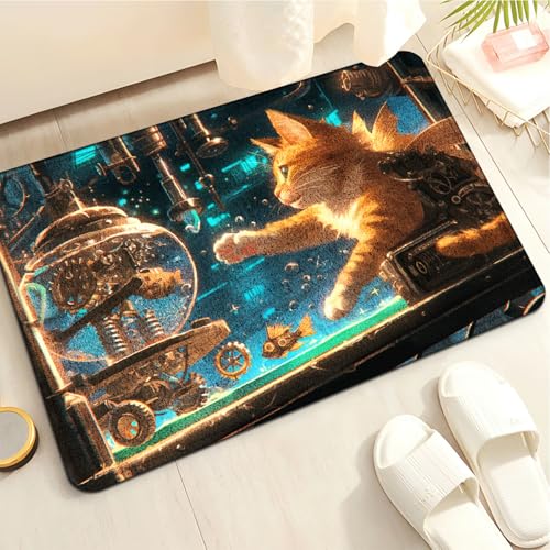 Badezimmerteppich Gelbe Katze Badematte rutschfest Flauschig,Badteppich Waschbar,Teppich Badezimmer, Weiche Mikrofaser Bad Teppich,Bathroom Mat von LWLFC