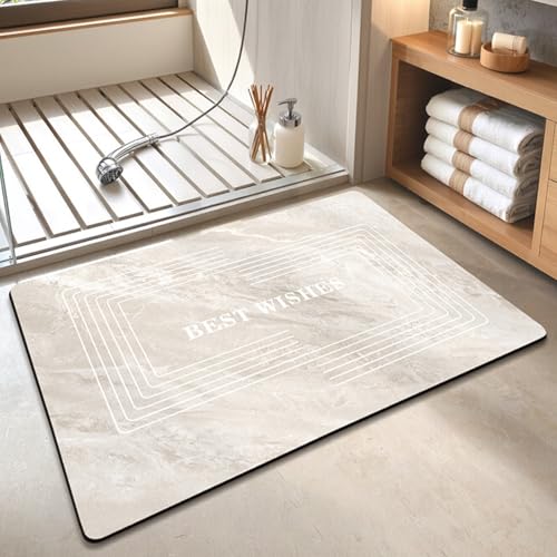 Badezimmerteppich Licht Khaki Badteppich rutschfest Waschbar,Duschvorleger Schnelltrocknend,Stein Badematte,Diatomite Stone Bath Mat,Super Absorbierende Badvorleger von LWLFC