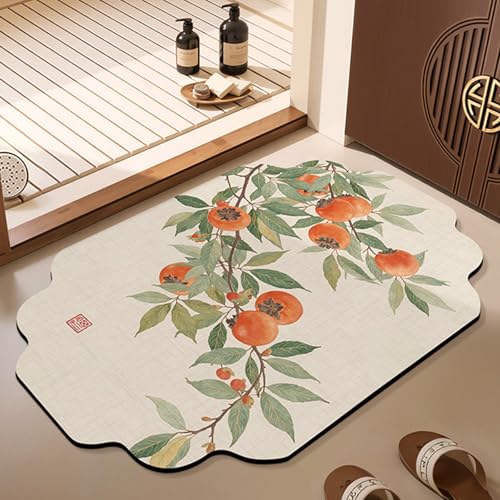 Badezimmerteppich Persimmon Badteppich rutschfest Waschbar,Duschvorleger Schnelltrocknend,Stein Badematte,Diatomite Stone Bath Mat,Super Absorbierende Badvorleger von LWLFC