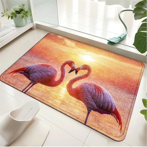 Badezimmerteppich Rosa Flamingos Badematte rutschfest Flauschig,Badteppich Waschbar,Teppich Badezimmer, Weiche Mikrofaser Bad Teppich,Bathroom Mat von LWLFC
