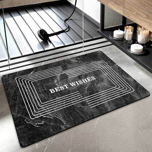 Badezimmerteppich Schwarz Badteppich rutschfest Waschbar,Duschvorleger Schnelltrocknend,Stein Badematte,Diatomite Stone Bath Mat,Super Absorbierende Badvorleger von LWLFC