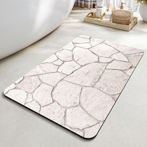 Badezimmerteppich Stein Badteppich rutschfest Waschbar,Duschvorleger Schnelltrocknend,Stein Badematte,Diatomite Stone Bath Mat,Super Absorbierende Badvorleger von LWLFC