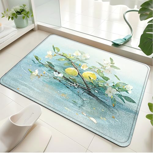 Badezimmerteppich Weiße Blumen Badematte rutschfest Flauschig,Badteppich Waschbar,Teppich Badezimmer, Weiche Mikrofaser Bad Teppich,Bathroom Mat von LWLFC