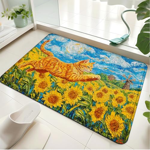 Badezimmerteppich Windmühle Badematte rutschfest Flauschig,Badteppich Waschbar,Teppich Badezimmer, Weiche Mikrofaser Bad Teppich,Bathroom Mat von LWLFC
