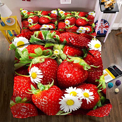 Bettwäsche 135X200 Erdbeer-Gänseblümchen Bettwasche Mikrofaser Bettbezug Mit Reißverschluss Und Kissenbezug Bettwäsche-Set Pflegeleicht,Einzelbett von LWLFC