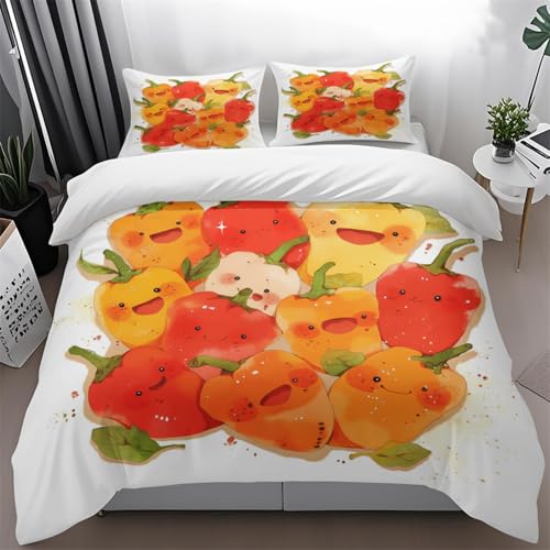 Bettwäsche 240X220 Süßer Farbiger Pfeffer Bettbezug Super Weich, Bettwasche Set Mikrofaser,Bettdeckenbezug Mit Reißverschluss Und 2X80X80Cm Kissenbezüge von LWLFC
