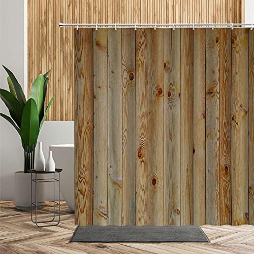 LWLFC Duschvorhang 180X180 Braune Bretter Duschvorhäng Badezimmer,Duschvorhang Anti-Schimmel aus Polyester Wasserabweisend Shower Curtain Anti-Bakteriell mit 12 Duschvorhangringen von LWLFC