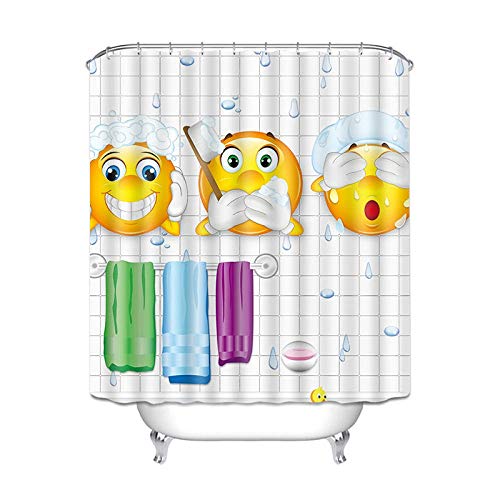 LWLFC Duschvorhang 180X180 Cartoon-Smiley Duschvorhang Anti-Schimmel und Wasserabweisend Shower Curtain, Duschvorhänge mit 12 Haken,Duschvorhang Textil Waschbar,Polyester von LWLFC