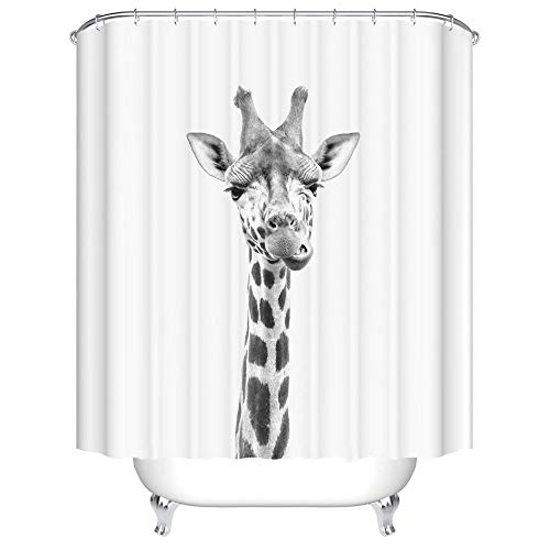 Duschvorhang 180X180 Giraffe Duschvorhang Anti-Schimmel und Wasserabweisend Shower Curtain, Duschvorhänge mit 12 Haken,Duschvorhang Textil Waschbar,Polyester von LWLFC