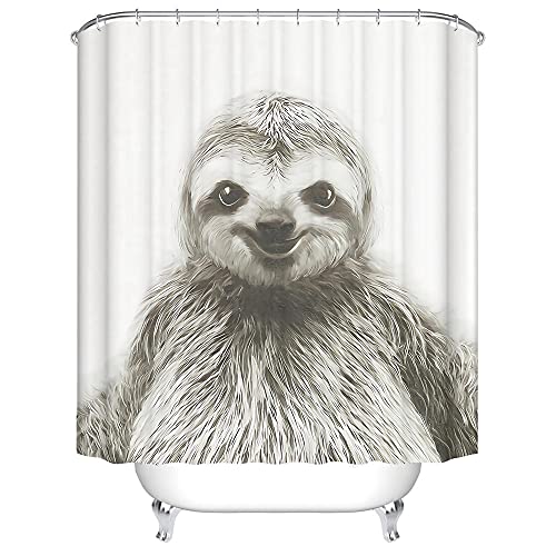 Duschvorhang 180X200 Weißes Faultier Duschvorhang Anti-Schimmel und Wasserabweisend Shower Curtain, Duschvorhänge mit 12 Haken,Duschvorhang Textil Waschbar,Polyester von LWLFC