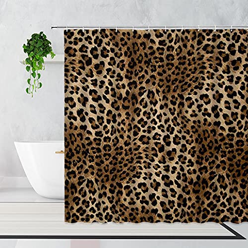 Duschvorhang 180X220 Leopard Duschvorhang Anti-Schimmel und Wasserabweisend Shower Curtain, Duschvorhänge mit 12 Haken,Duschvorhang Textil Waschbar,Polyester von LWLFC