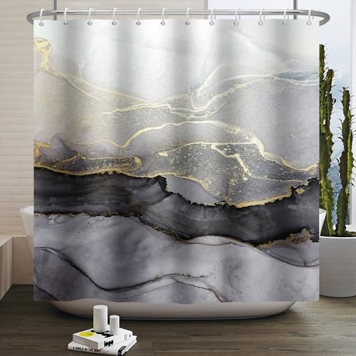Duschvorhang 240X200 Schwarzer Marmor Shower Curtains Anti-Schimmel,Duschvorhang Badewanne,Duschvorhang Waschbar,Duschvorhang Textil,Bad Vorhang,Duschvorhang Stoff von LWLFC