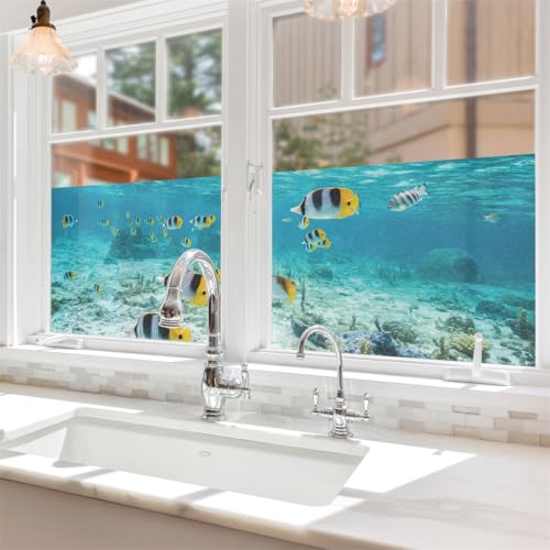 LWLFC Fensterfolie Blickdicht 38x120cm Schöne Fische Folie Fenster Sichtschutz, Selbsthaftend, Anti-Uv von LWLFC