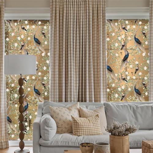 Fensterfolie Blickdicht 43x100cm Pfau Sichtschutzfolie Fenster Selbsthaftend,Milchglasfolie Anti-Uv,Folie Fenster Sichtschutz,Fenster Folie Blickschutz,Blickdichte Fensterfolie von LWLFC