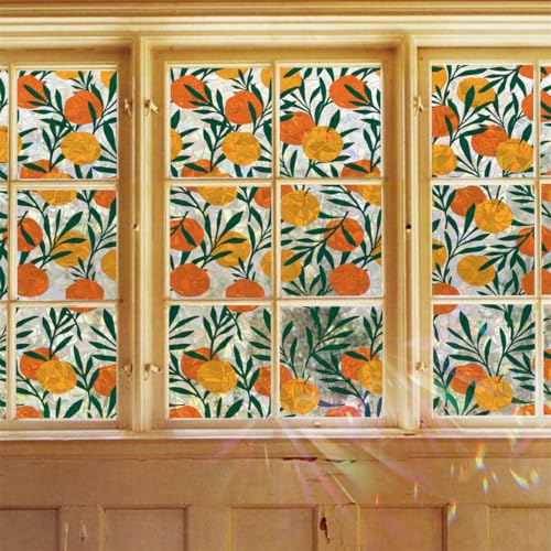 Fensterfolie Blickdicht 43x300CM Mandarine Sichtschutzfolie Fenster Selbsthaftend,Milchglasfolie Anti-Uv,Folie Fenster Sichtschutz,Fenster Folie Blickschutz,Blickdichte Fensterfolie von LWLFC