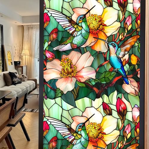 Fensterfolie Blickdicht 45X100CM Grüne Blumen Fensterfolie Selbsthaftend Fenster Folie Blickschutz Sichtschutz Fenster Sichtschutz Sichtschutzfolie Fenster innen Blickdicht Uv-Schutz（2 Stück） von LWLFC