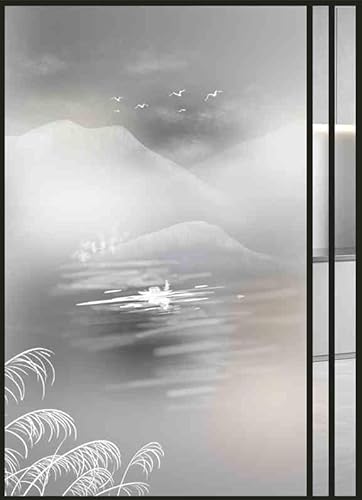 Fensterfolie Blickdicht 45X120CM Berge Und Flüsse Fensterfolie Sichtschutz von Aussen,Sichtschutzfolie Fenster Anti-Uv,Selbstklebend Statische Folie, Dekofolie für Wohnzimmer Küche Büro von LWLFC