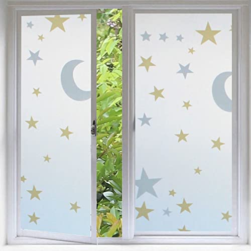 Fensterfolie Blickdicht 45X200 Mond Und Sterne Sichtschutzfolie Fenster Selbsthaftend,Milchglasfolie Anti-Uv,Folie Fenster Sichtschutz,Fenster Folie Blickschutz,Blickdichte Fensterfolie von LWLFC