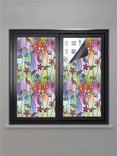 Fensterfolie Blickdicht 45x100cm Bunte Blumen Sichtschutzfolie Fenster Selbsthaftend,Milchglasfolie Anti-Uv,Folie Fenster Sichtschutz,Fenster Folie Blickschutz,Blickdichte Fensterfolie von LWLFC