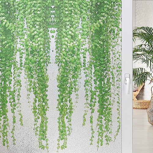 Fensterfolie Blickdicht 45x100cm Grünes Blatt Sichtschutzfolie Fenster Selbsthaftend,Milchglasfolie Anti-Uv,Folie Fenster Sichtschutz,Fenster Folie Blickschutz,Blickdichte Fensterfolie von LWLFC