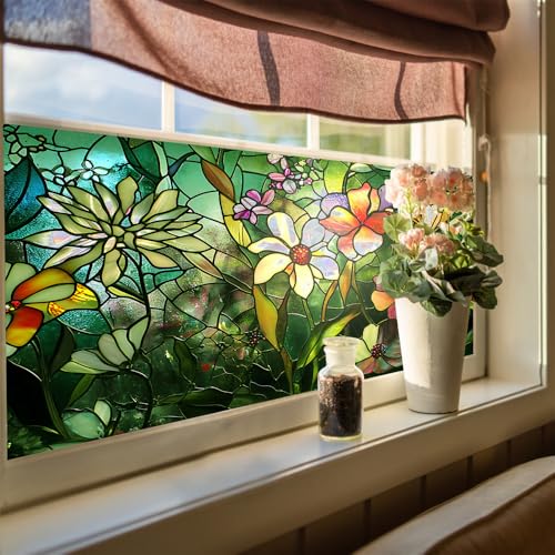 Fensterfolie Blickdicht 45x116cm Smaragdgrön Sichtschutzfolie Fenster Selbsthaftend,Milchglasfolie Anti-Uv,Folie Fenster Sichtschutz,Fenster Folie Blickschutz,Blickdichte Fensterfolie von LWLFC
